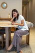 Women summer pajama set Oversized Off White shirt + Choco Pants